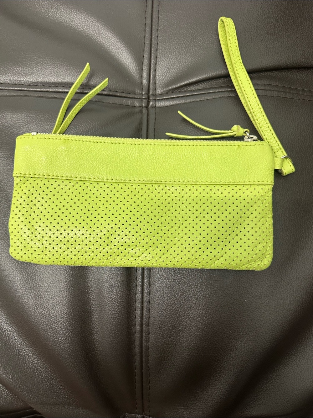 BANANA REPUBLIC Green Perforated Zip Wristlet Clutch Zipper